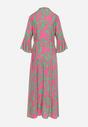 Zielono-Różowa Długa Sukienka z Abstrakcyjnym Wzorem i Rękawami 3/4 Thalorias