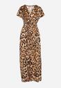 Beżowa Rozkloszowana Sukienka z Gumką w Pasie z Elastycznej Wiskozy w Cętki Vincentia