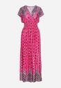 Fuksjowa Wiskozowa Sukienka Maxi o Kopertowym Kroju w Ornamentalny Print Racida