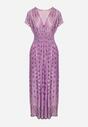 Fioletowa Wiskozowa Sukienka Maxi o Kopertowym Kroju w Ornamentalny Print Racida