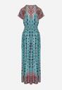 Niebieska Wiskozowa Sukienka Maxi o Kopertowym Kroju w Ornamentalny Print Racida