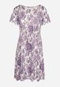 Biało-Fioletowa Sukienka Pudełkowa z Kwiatowym Wzorem i Krótkim Rękawem Ciradn