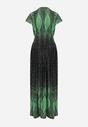 Zielono-Czarna Kopertowa Sukienka Maxi Rozkloszowana z Wiskozy Naveann
