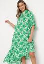 Zielona Sukienka Maxi w Kwiatowy Wzór z Koszulową Górą Lithaia