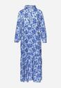 Niebiesko-Granatowa Sukienka Maxi w Kwiatowy Wzór z Koszulową Górą Lithaia