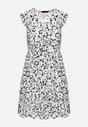Biało-Czarna Wiskozowa Sukienka Mini na Ramiączkach z Kwiatowym Wzorem Gwalen
