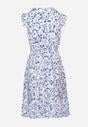Biało-Niebieska Wiskozowa Sukienka Mini na Ramiączkach z Kwiatowym Wzorem Gwalen