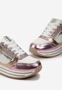 Biało-Różowe Sneakersy na Grubej Podeszwie z Brokatem i Metalicznymi Wstawkami Aeliss