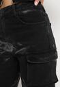 Czarne Jeansy Cargo z Szerokimi Kieszeniami i Nogawkami w Abstrakcyjny Wzór Drusilas