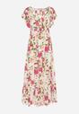 Jasnobeżowa Rozkloszowana Sukienka Maxi z Wiskozy w Kwiatowy Print Unadis