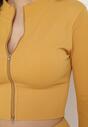Żółta Krótka Bluza z Prążkowanego Materiału Zapinana na Suwaki Idendia