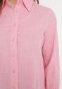 Różowa Bawełniana Koszula z Delikatnymi Haftowanymi Wstawkami Leordia
