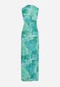 Zielono-Niebieska Dopasowana Sukienka Maxi z Abstrakcyjnym Wzorem i Marszczeniami Billetia