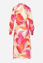Różowo-Beżowa Kopertowa Sukienka Midi z Abstrakcyjnym Wzorem i Paskiem w Talii Norahia