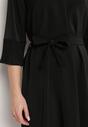 Czarna Sukienka Mini z Paskiem w Talii i Plisowanymi Rękawami Urssalia