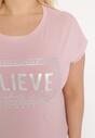 Różowy Bawełniany T-shirt z Ozdobnym Napisem Dellphia
