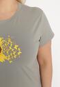 Miętowy Bawełniany T-shirt z Nadrukiem na Przodzie Galamella