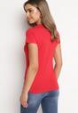 Czerwony Bawełniany T-shirt z Ozdobnym Napisem i Cekinami Oriella