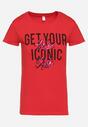 Czerwony Bawełniany T-shirt z Ozdobnym Napisem i Cekinami Oriella