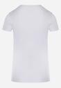 Biały Bawełniany T-shirt z Ozdobnym Cekinowym Nadrukiem i Napisami Olumi