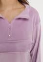 Jasnofioletowy Welurowy Komplet Dresowy Bluza z Ozdobną Kieszenią i Luźne Spodnie z Kieszeniami Whisperia