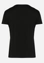 Czarny T-shirt z Ozdobnym Nadrukiem z Metalicznym Połyskiem Neomania