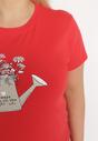 Czerwony Bawełniany T-shirt z Ozdobnym Nadrukiem Littana