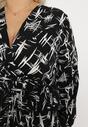 Czarno-Biała Rozkloszowana Sukienka Maxi z Gumką w Talii i Abstrakcyjnym Wzorem Akallia
