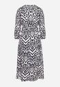 Granatowa Sukienka z Wiskozy z Wiązanym Paskiem Ozdobiona Ornamentalnym Błyszczącym Wzorem Eosia