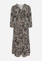Czarno-Beżowa Sukienka Maxi w Abstrakcyjny Print Wiązana w Pasie Elennora