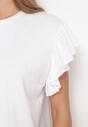 Biały T-shirt z Falowanym Rękawem Aidira
