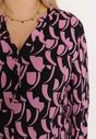 Czarno-Różowa Bluzka z Długim Rękawem w Abstrakcyjny Wzór z Guzikami Ysara