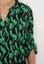 Czarno-Zielona Bluzka z Długim Rękawem w Abstrakcyjny Wzór z Guzikami Ysara