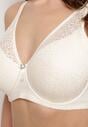 Beżowy Biustonosz Full Cup Koronkowy z Kokardką i Cyrkoniami Lonikoria