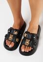 Czarne Klapki z Okrągły Noskiem i Ozdobami 3D na Cholewce Diversea