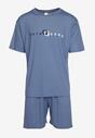 Niebieska 2-Częściowa Piżama Koszulka z Nadrukiem i Szorty z Gumką w Pasie Allevia
