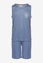 Niebieska 2-Częściowa Piżama Bawełniana Koszulka bez Rękawów i Luźne Szorty Zazzna