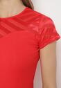 Czerwony Wiskozowy T-shirt z Siateczkowym Dekoltem i Welurowym Nadrukiem Gefattia