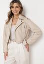 Beżowa Kurtka Ramoneska Vintage  o Krótkim Fasonie z Imitacji Skóry Corissande