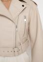 Beżowa Kurtka Ramoneska Vintage  o Krótkim Fasonie z Imitacji Skóry Corissande