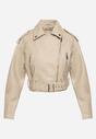Beżowa Kurtka Ramoneska Vintage  o Krótkim Fasonie z Imitacji Skóry Corissande