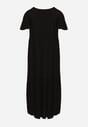 Czarna Bawełniana Sukienka Maxi z Krótkim Rękawem Rozkloszowana Leviossa