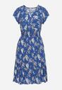 Granatowa Sukienka Bawełniana z Kopertowym Dekoltem w Kwiatki Akariela