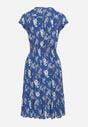 Granatowa Sukienka Bawełniana z Kopertowym Dekoltem w Kwiatki Akariela