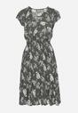 Ciemnozielona Sukienka Bawełniana z Kopertowym Dekoltem w Kwiatki Akariela