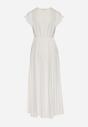 Biała Sukienka Maxi Plisowana z Kopertową Górą Rozkloszowany Fason Anelea