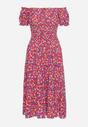 Fuksjowa  Bawełniana Sukienka Midi w Kwiatowy Print o Fasonie Hiszpanki Anirpe