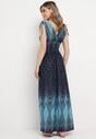Niebiesko-Granatowa Sukienka Maxi z Wiskozy z Gumką w Talii w Stylu Boho Salura