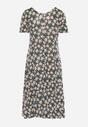 Granatowo-Beżowa Wiskozowa Sukienka Midi o Rozkloszowanym Fasonie Zdobiona Kwiatami Flebbaria