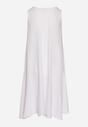 Biała Gładka Sukienka Midi na Ramiączkach z Trójkątnym Dekoltem Voriala